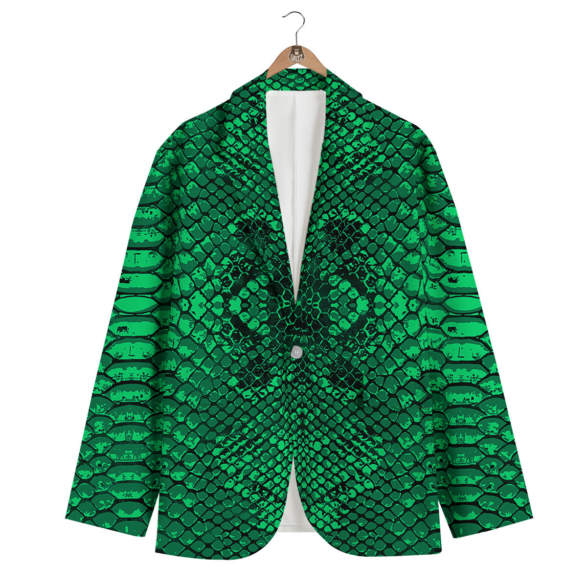 Snakeskin Black And Lime Green Print Men's Blazer-grizzshop