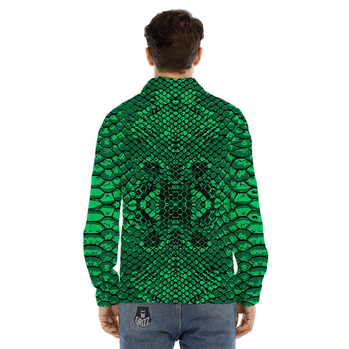 Snakeskin Black And Lime Green Print Men's Dress Shirts-grizzshop