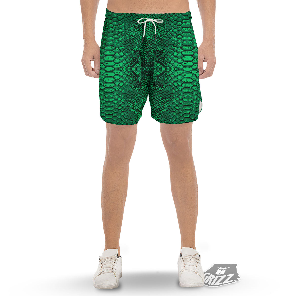Snakeskin Black And Lime Green Print Men's Gym Shorts-grizzshop