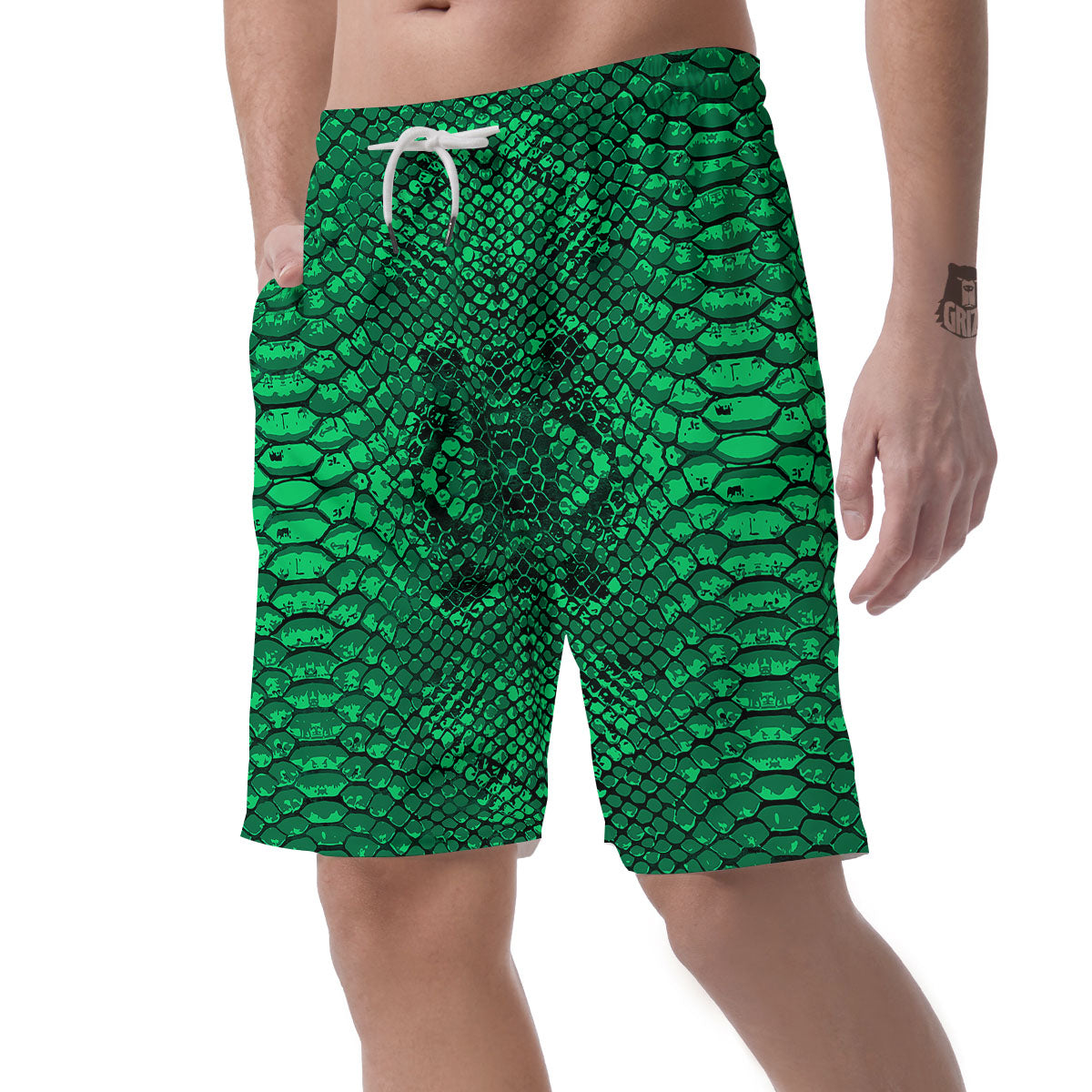 Snakeskin Black And Lime Green Print Men's Shorts-grizzshop