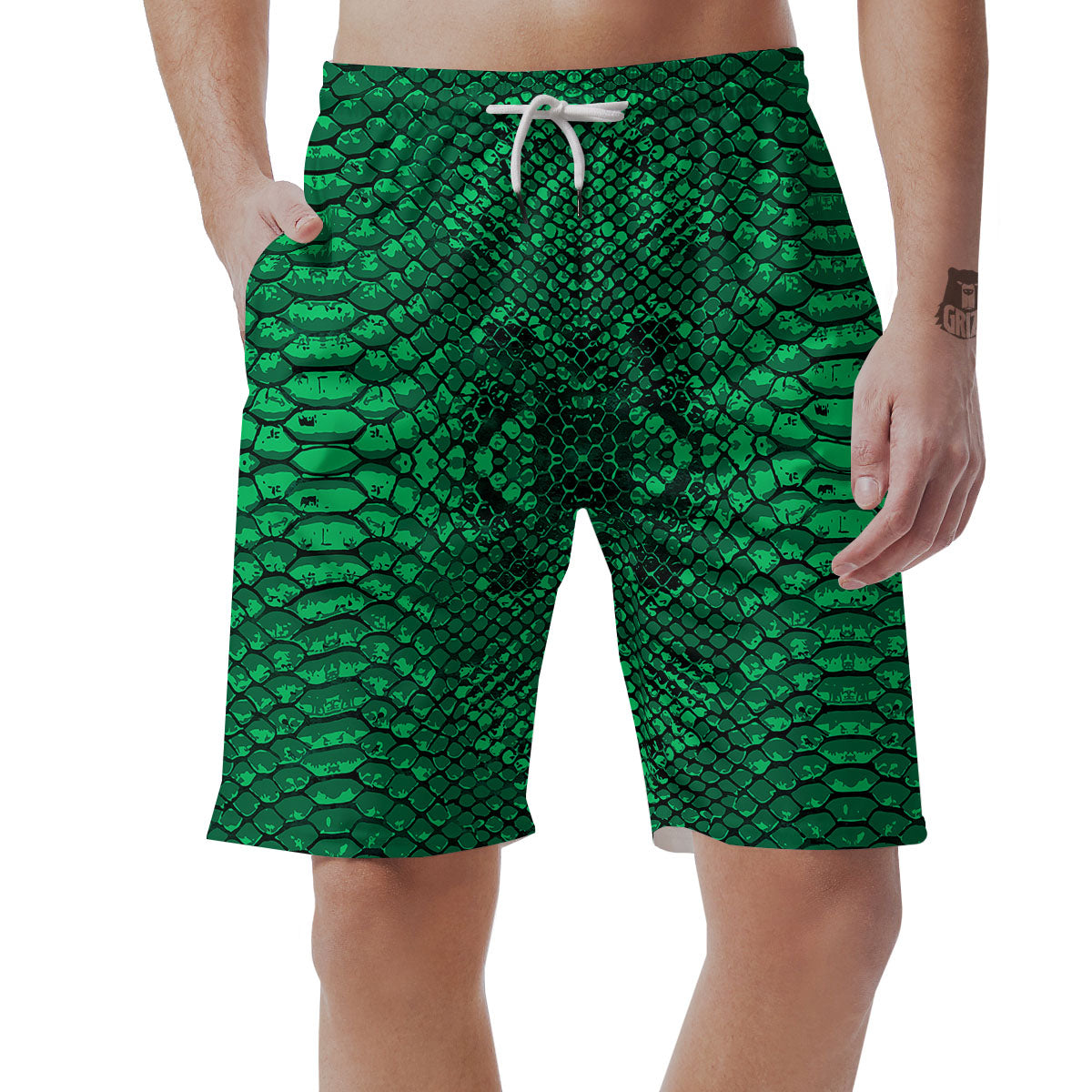 Snakeskin Black And Lime Green Print Men's Shorts-grizzshop