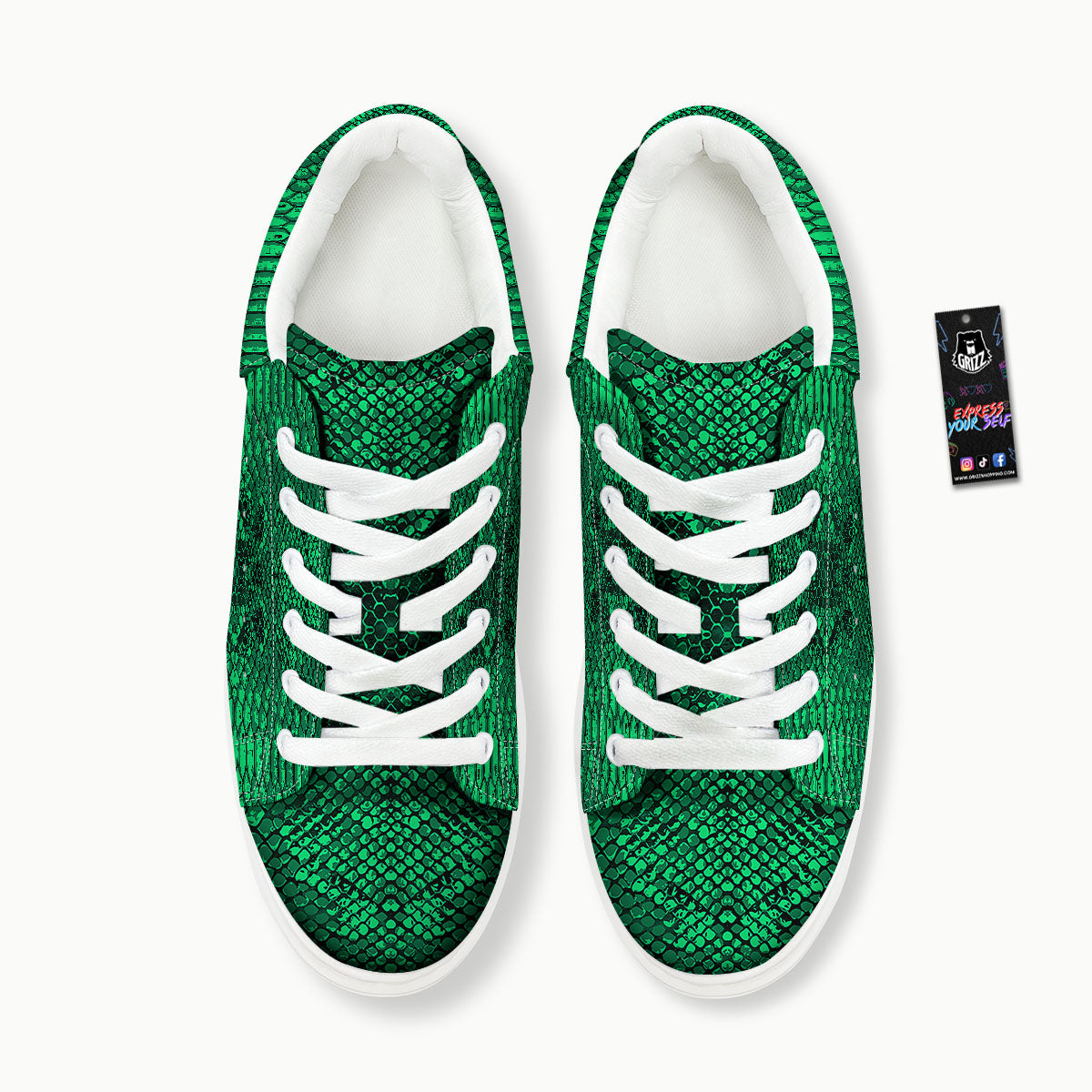 Snakeskin Black And Lime Green Print Platform Shoes-grizzshop
