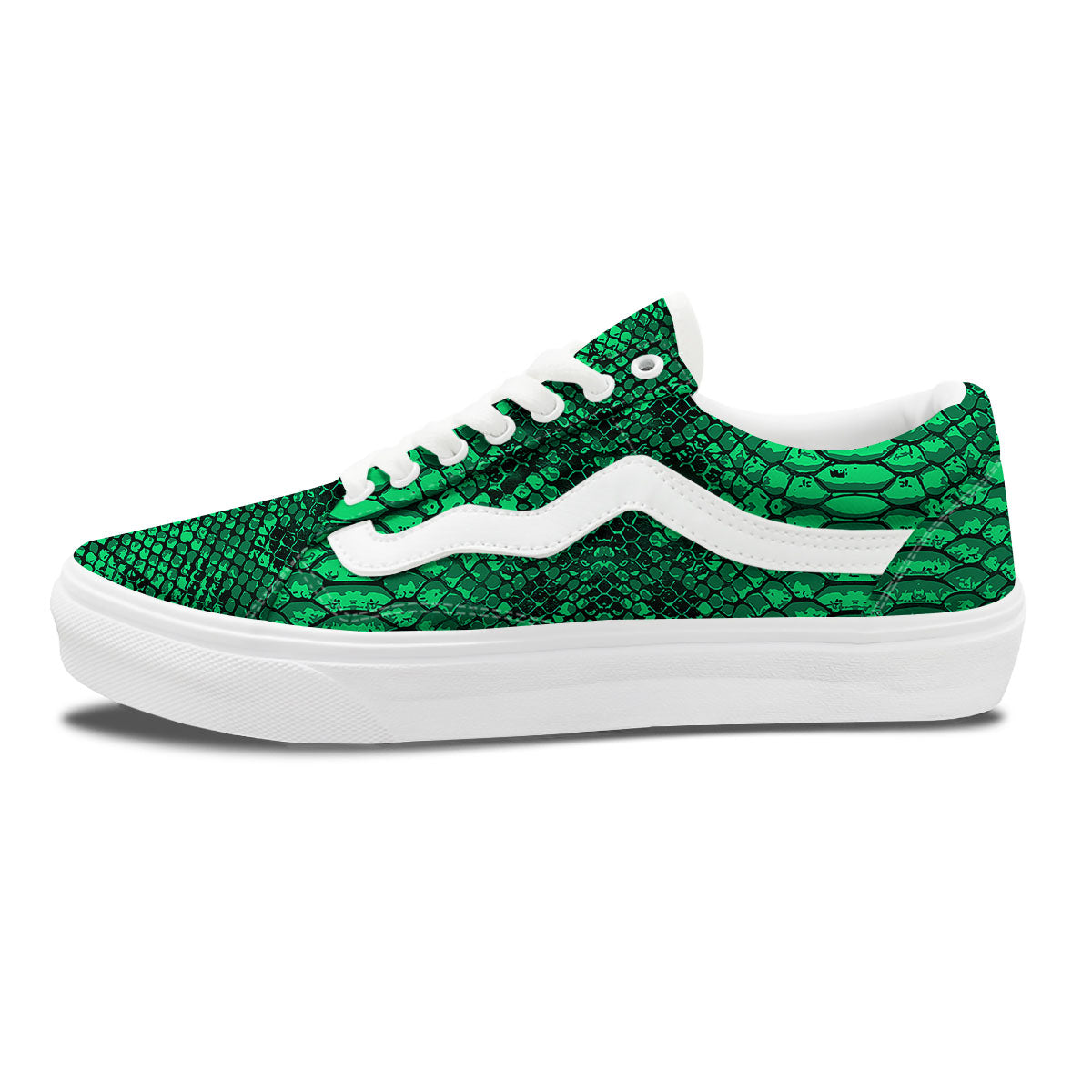 Snakeskin Black And Lime Green Print Skate Shoes-grizzshop