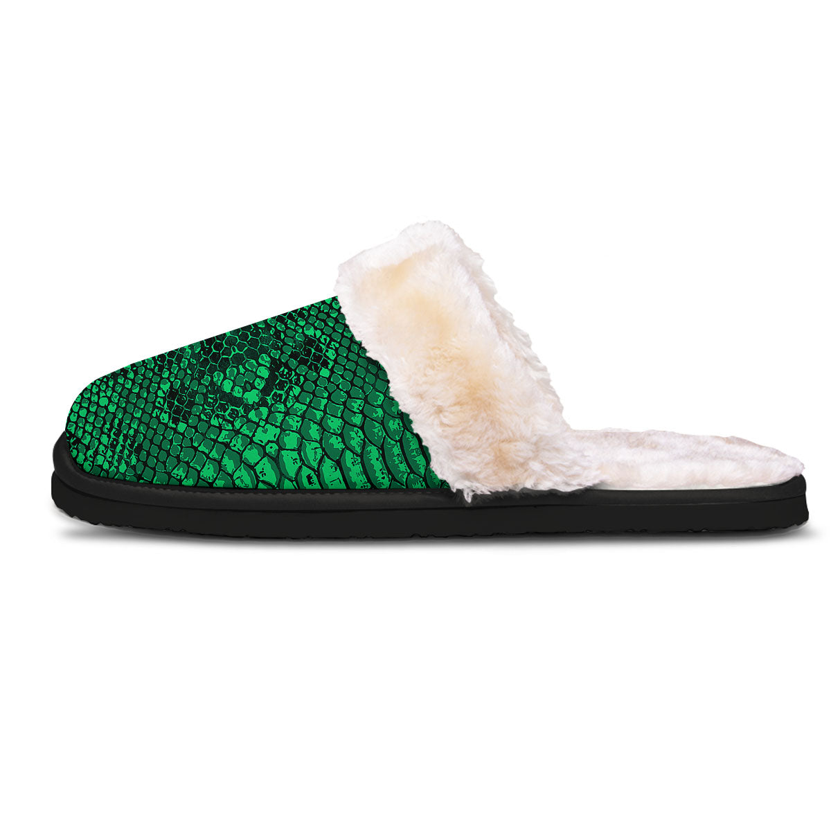 Snakeskin Black And Lime Green Print Slippers-grizzshop