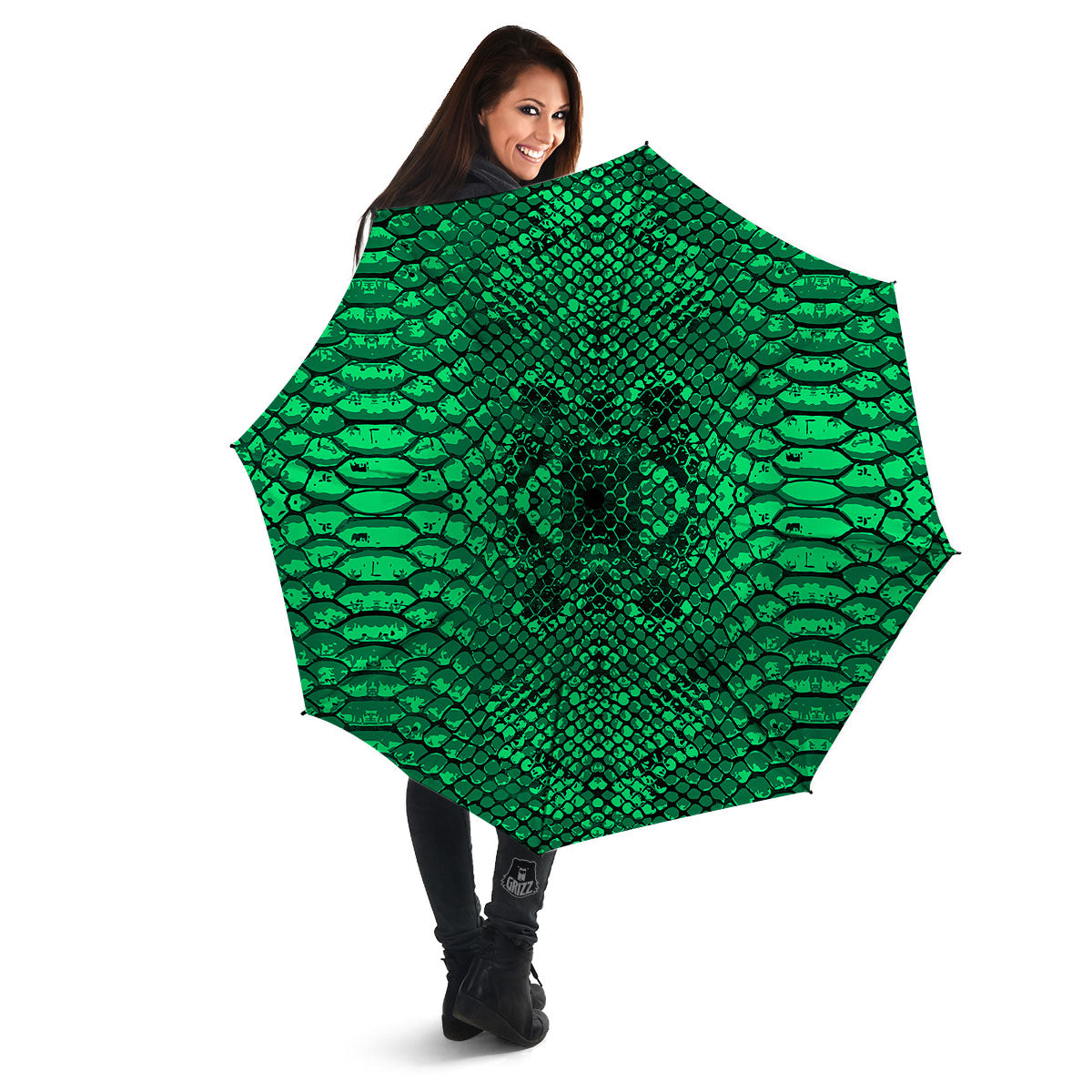 Snakeskin Black And Lime Green Print Umbrella-grizzshop