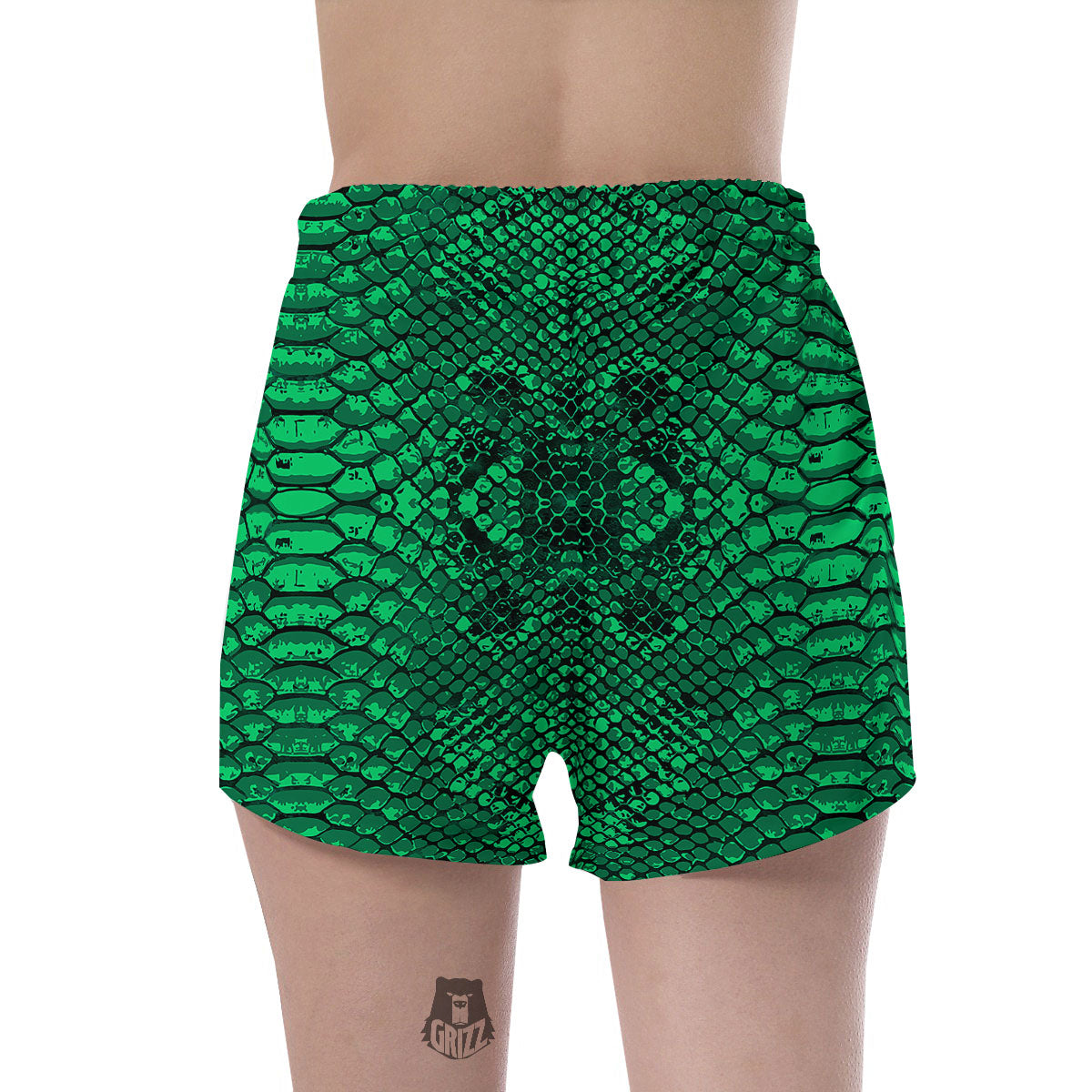 Snakeskin Black And Lime Green Print Women's Shorts-grizzshop