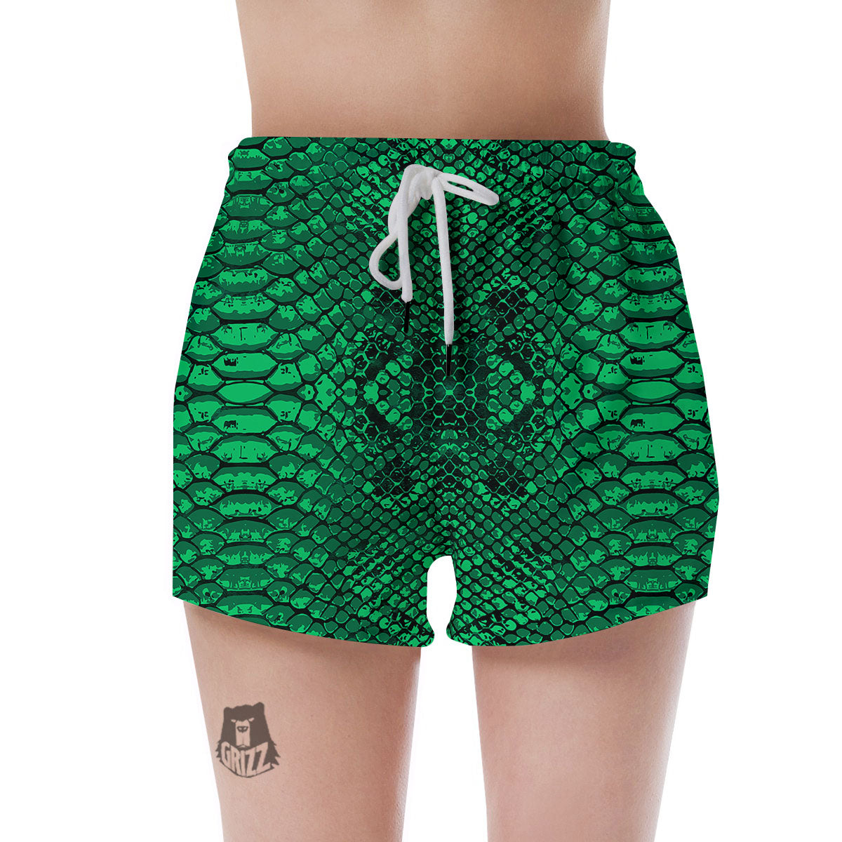 Snakeskin Black And Lime Green Print Women's Shorts-grizzshop