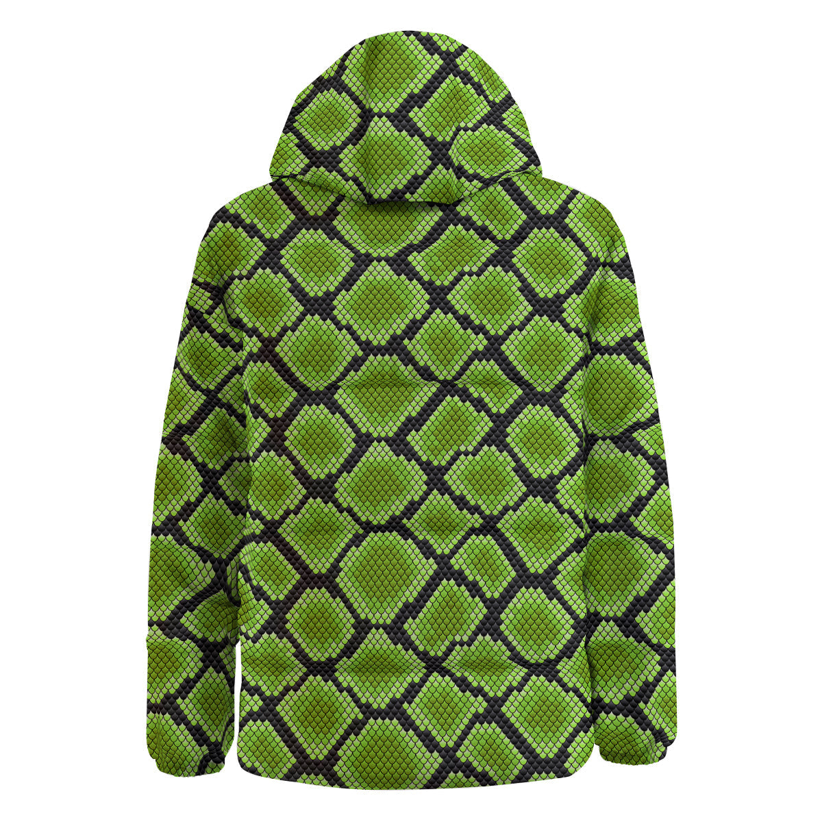 Snakeskin Black And Neon Green Print Down Jacket-grizzshop