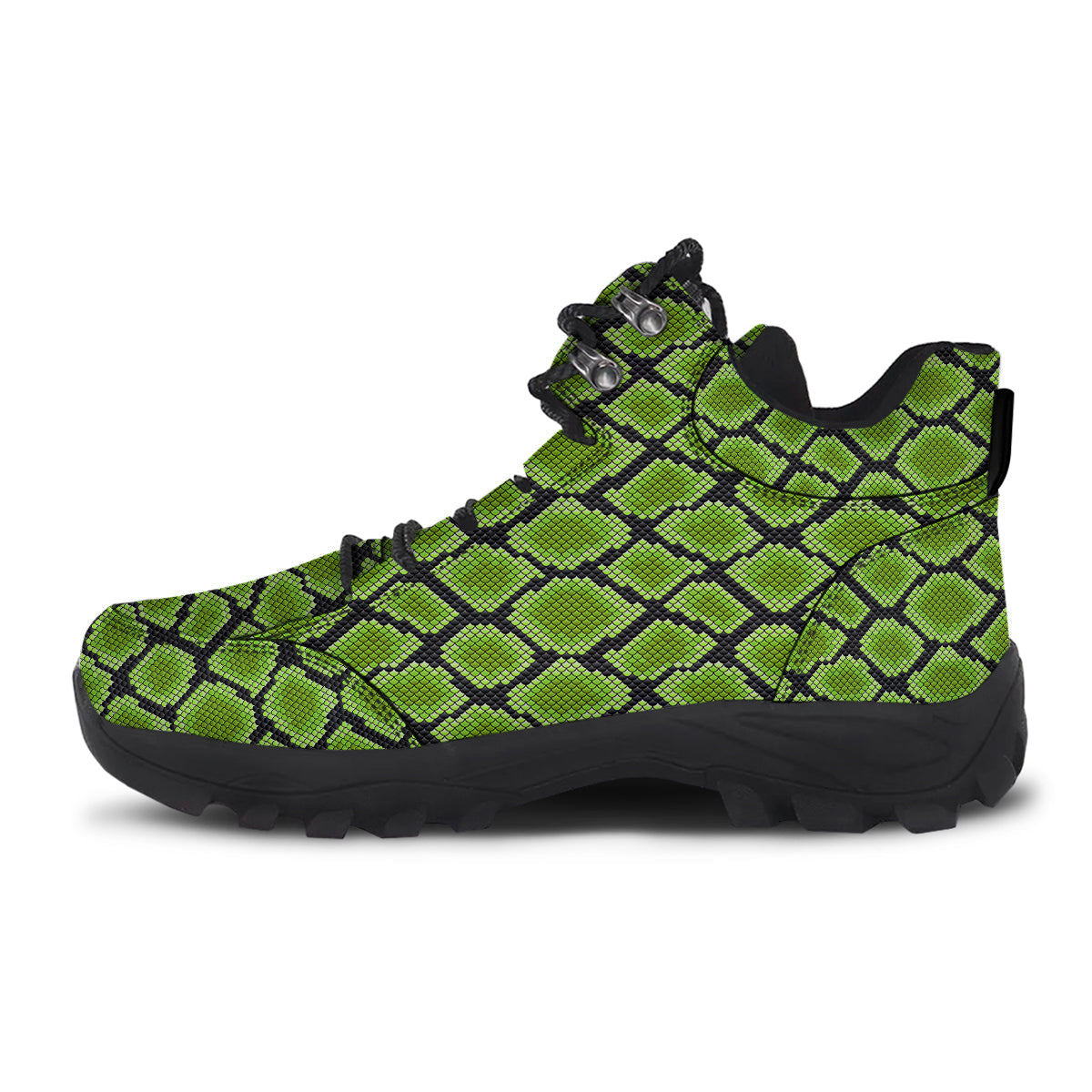 Snakeskin Black And Neon Green Print Hiking Shoes-grizzshop