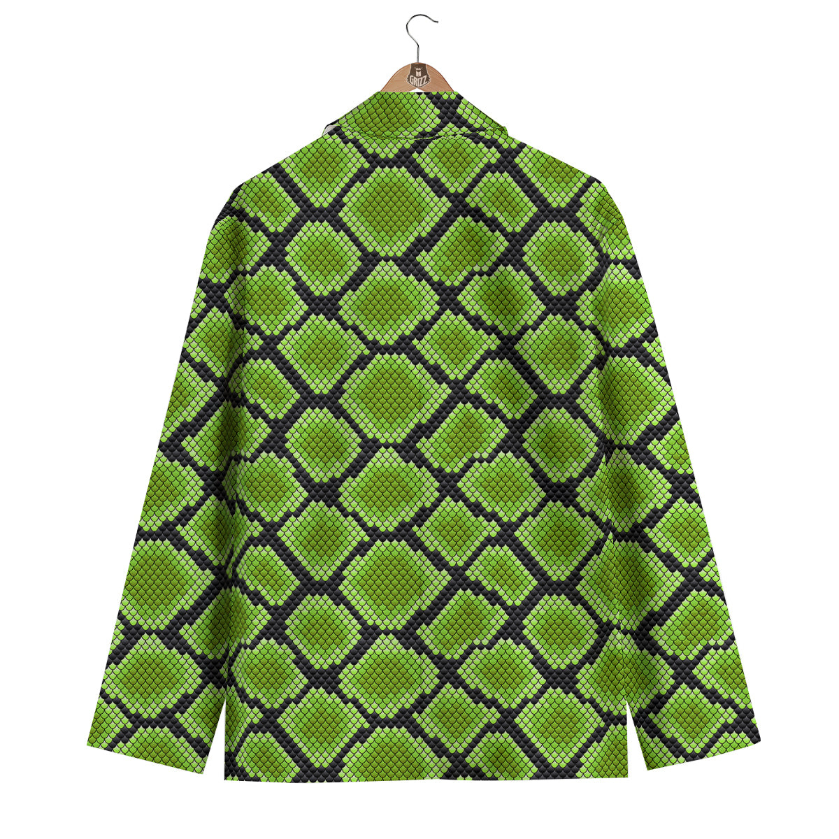 Snakeskin Black And Neon Green Print Men's Blazer-grizzshop