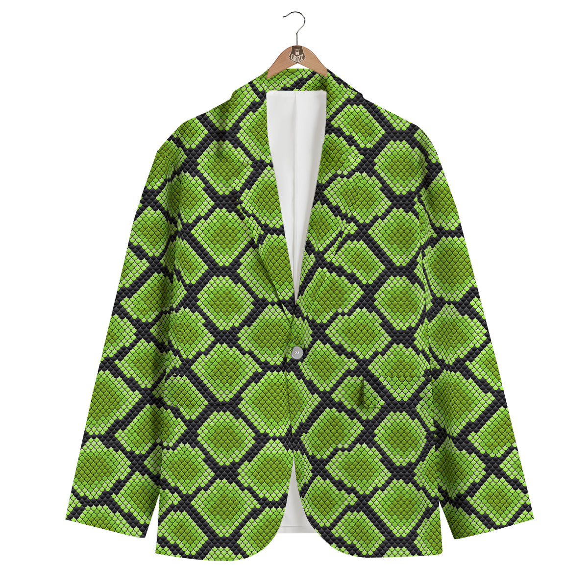 Snakeskin Black And Neon Green Print Men's Blazer-grizzshop