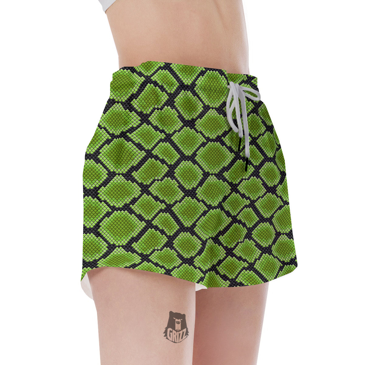 Snakeskin Black And Neon Green Print Women's Shorts-grizzshop