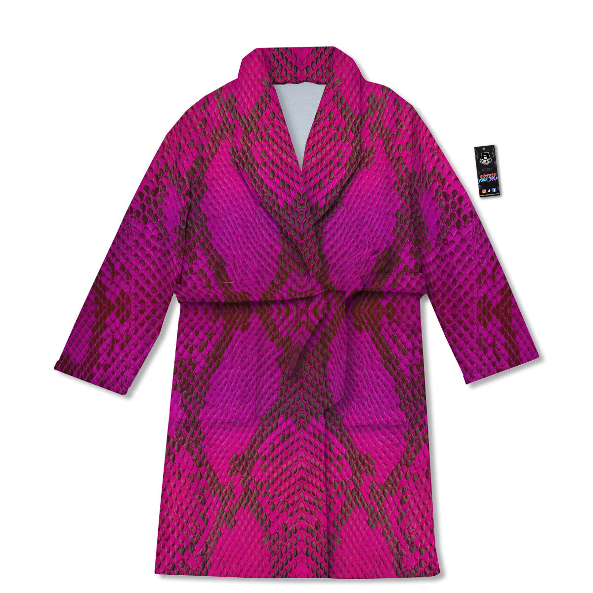 Snakeskin Black And Pink Magenta Print Bathrobe-grizzshop