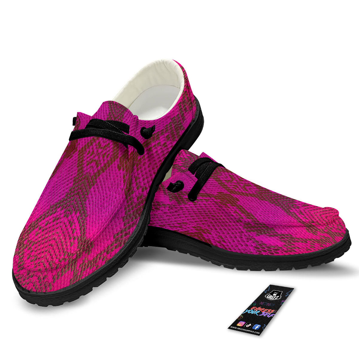 Snakeskin Black And Pink Magenta Print Black Loafers-grizzshop