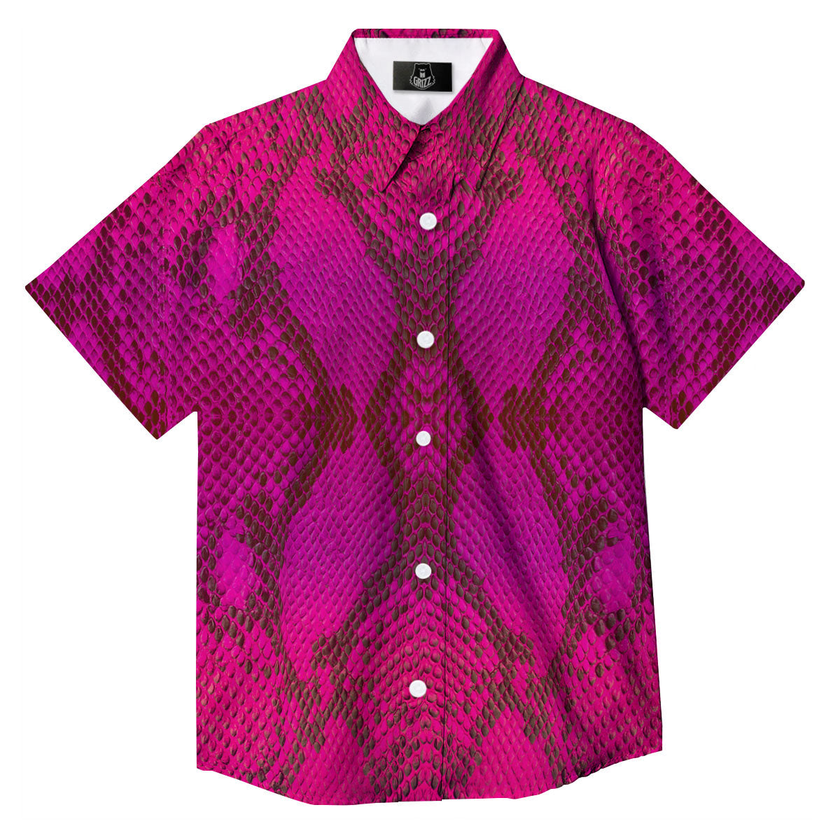 Snakeskin Black And Pink Magenta Print Button Up Shirt-grizzshop