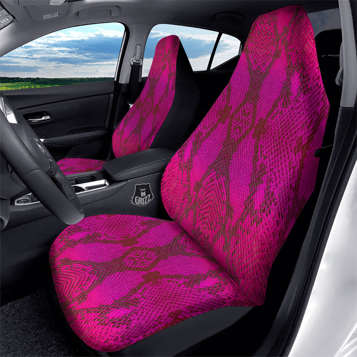 Snakeskin Black And Pink Magenta Print Car Seat Covers-grizzshop