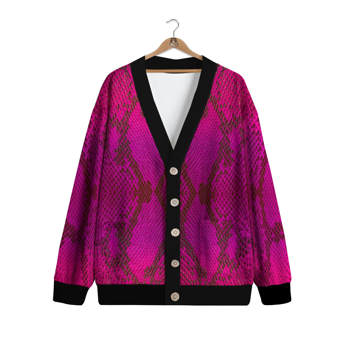 Snakeskin Black And Pink Magenta Print Cardigan-grizzshop