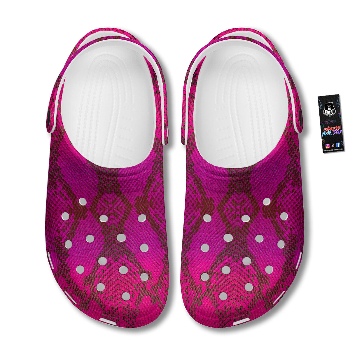 Snakeskin Black And Pink Magenta Print Clog-grizzshop