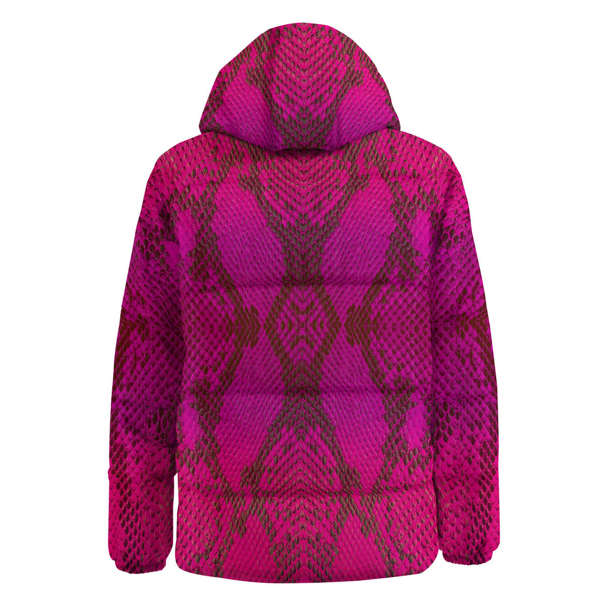Snakeskin Black And Pink Magenta Print Down Jacket-grizzshop