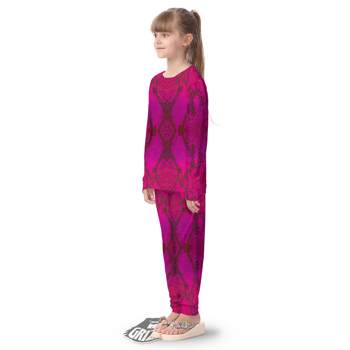 Snakeskin Black And Pink Magenta Print Kid's Pajamas-grizzshop