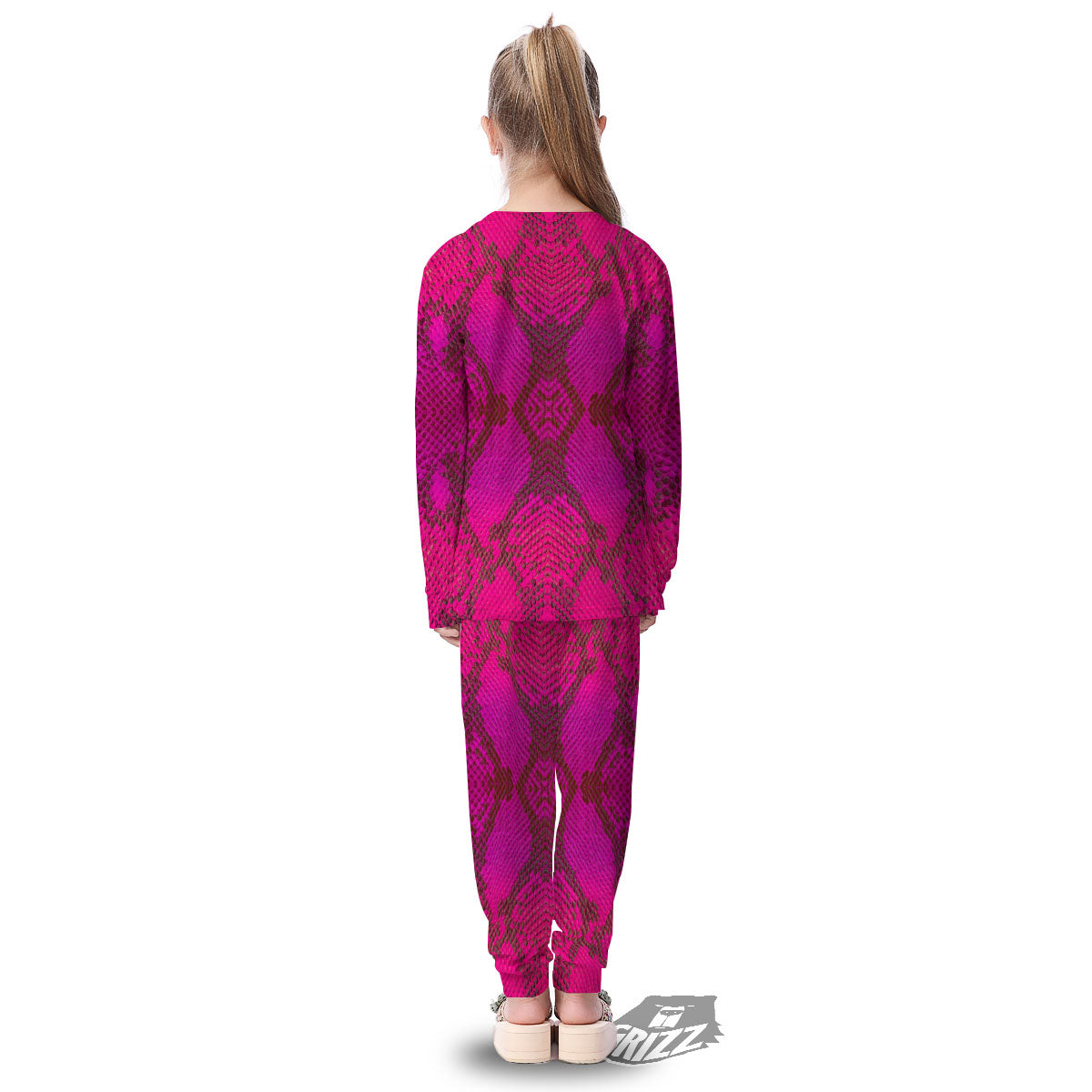 Snakeskin Black And Pink Magenta Print Kid's Pajamas-grizzshop