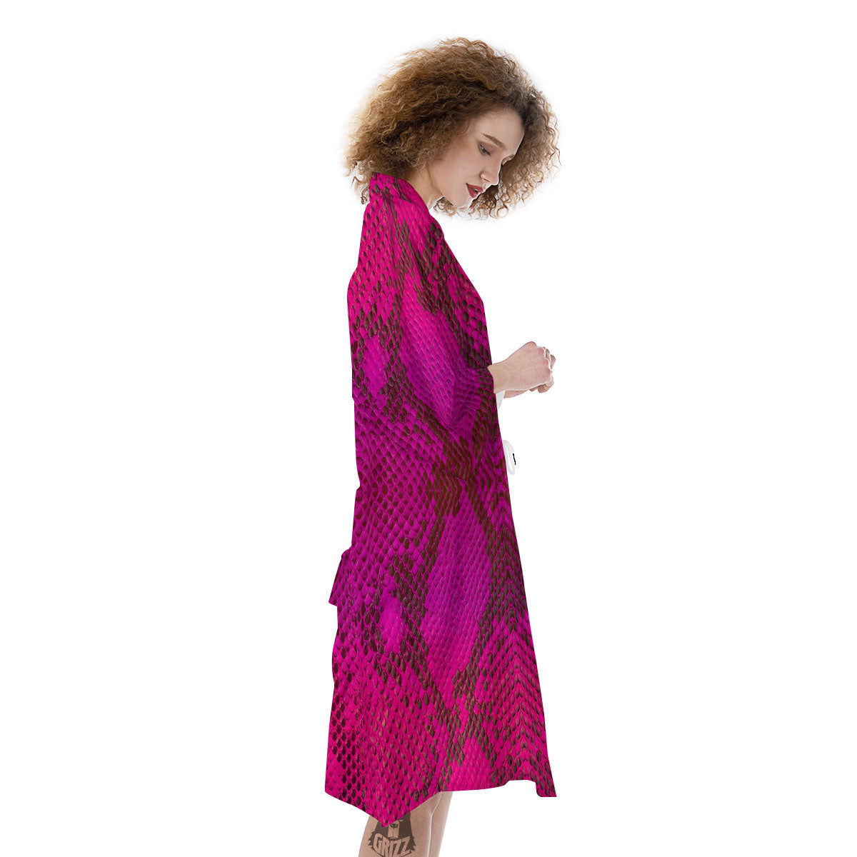 Snakeskin Black And Pink Magenta Print Kimono-grizzshop