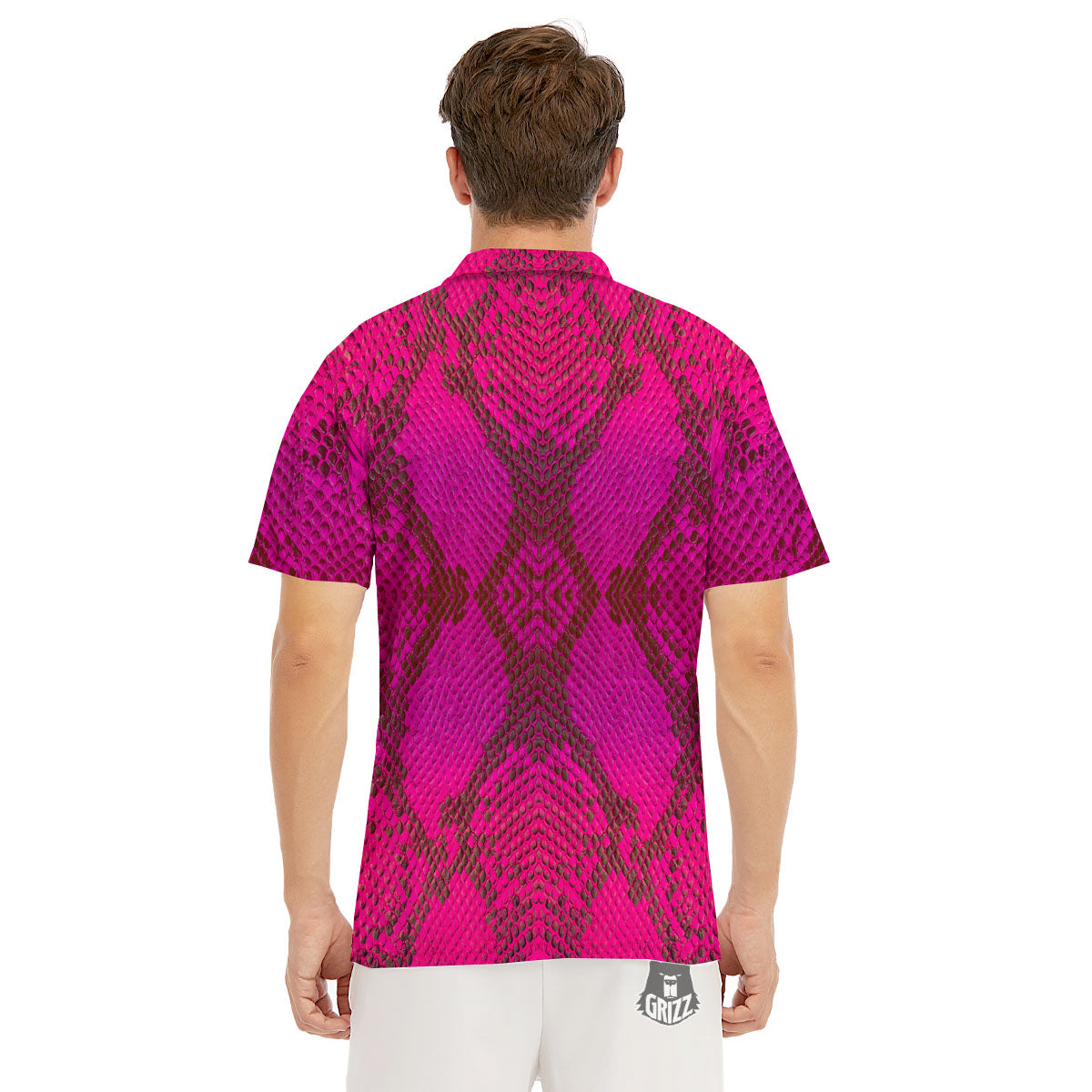 Snakeskin Black And Pink Magenta Print Men's Golf Shirts-grizzshop
