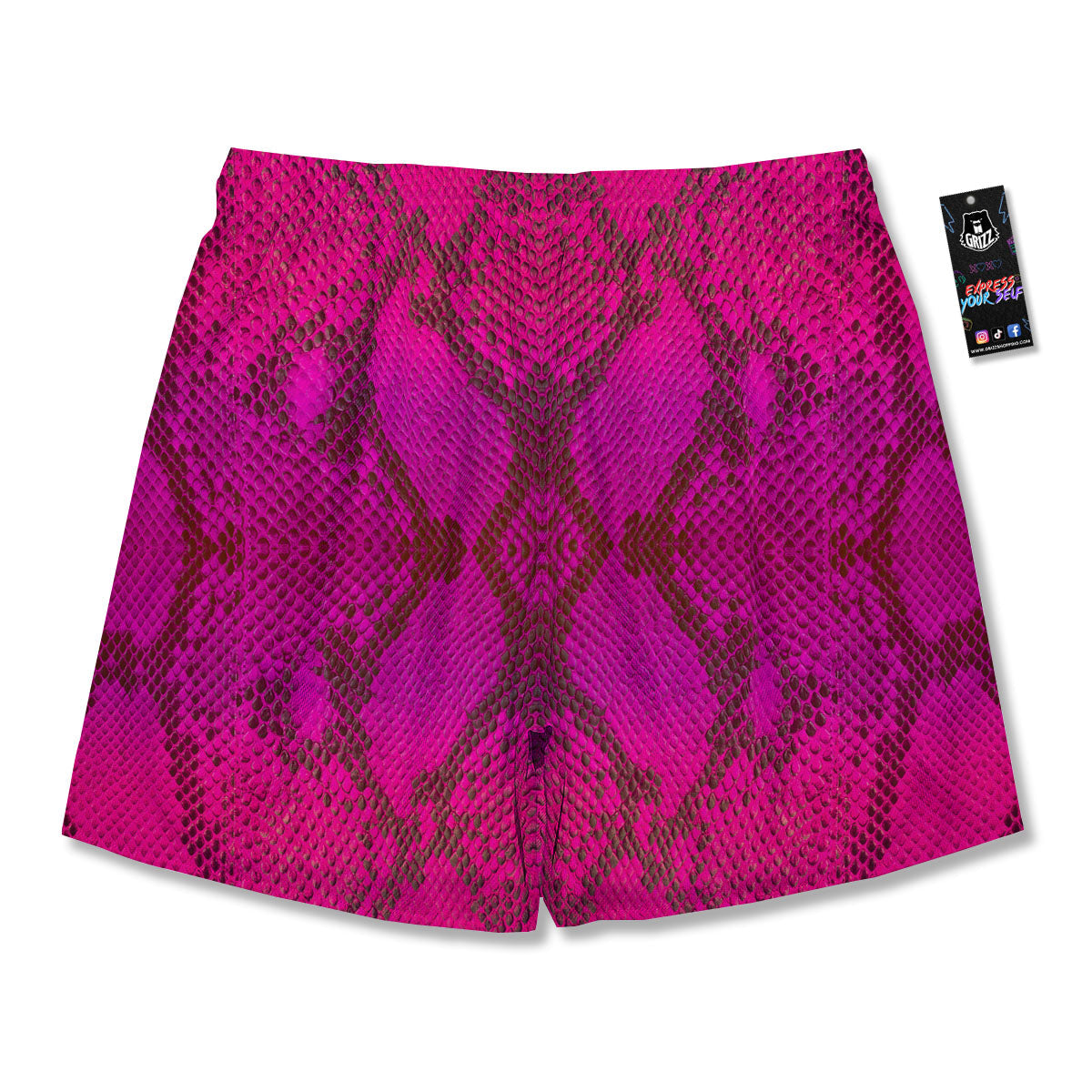 Snakeskin Black And Pink Magenta Print Men's Running Shorts-grizzshop