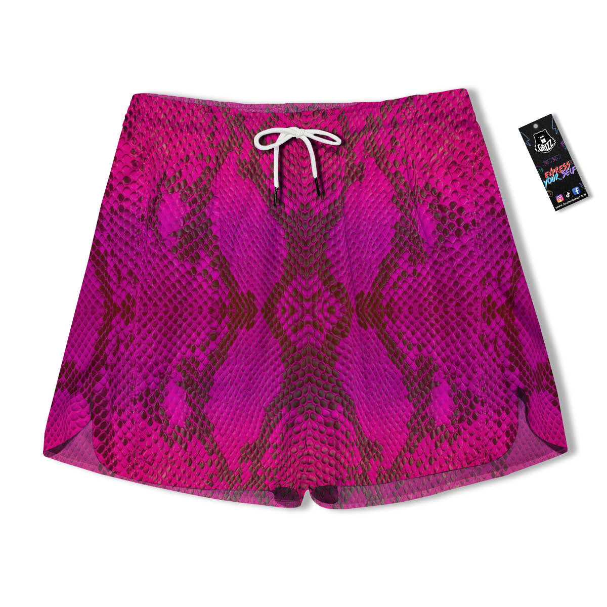Snakeskin Black And Pink Magenta Print Men's Running Shorts-grizzshop