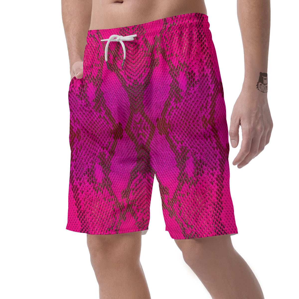 Snakeskin Black And Pink Magenta Print Men's Shorts-grizzshop