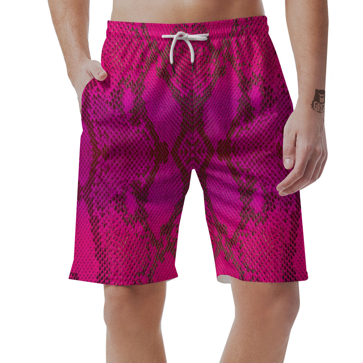 Snakeskin Black And Pink Magenta Print Men's Shorts-grizzshop