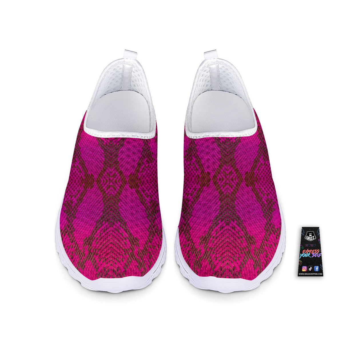 Snakeskin Black And Pink Magenta Print Nurse Shoes-grizzshop