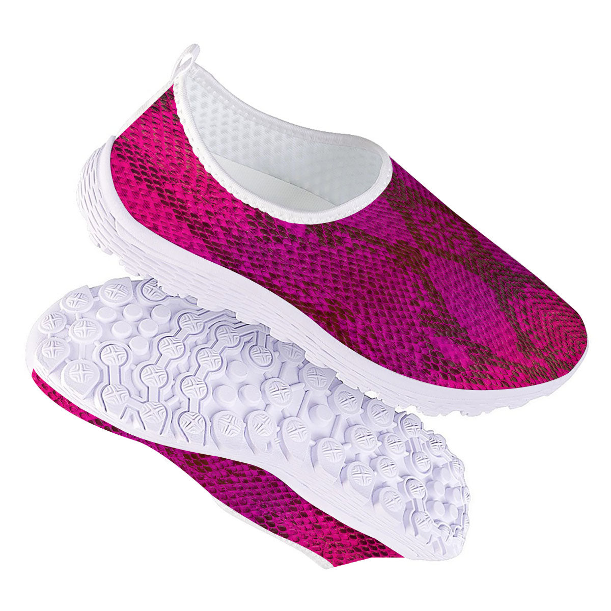 Snakeskin Black And Pink Magenta Print Nurse Shoes-grizzshop