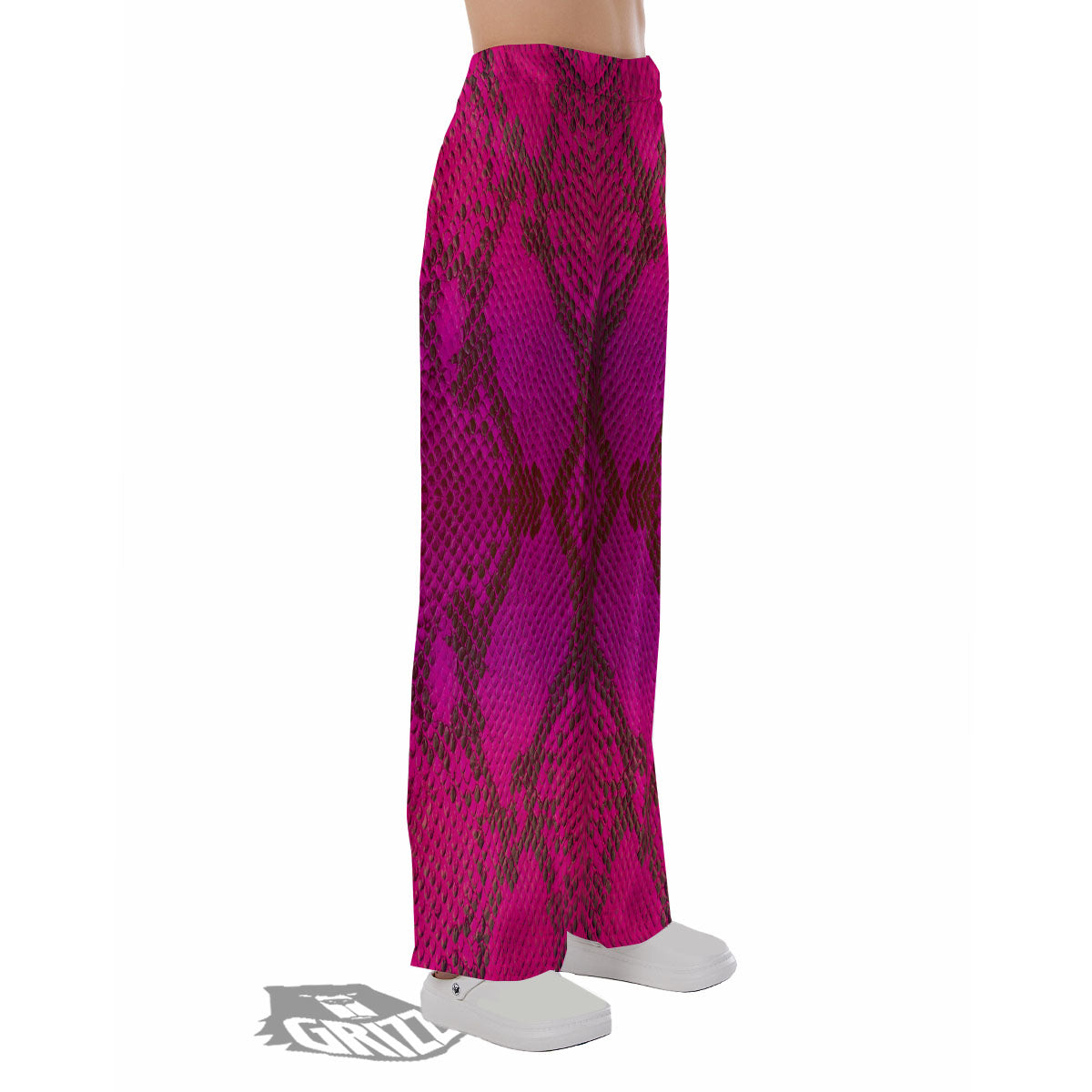 Snakeskin Black And Pink Magenta Print Pajama Pants-grizzshop