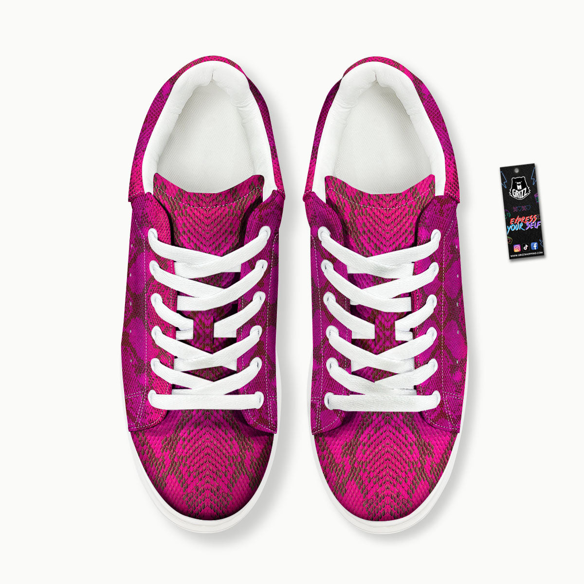 Snakeskin Black And Pink Magenta Print Platform Shoes-grizzshop