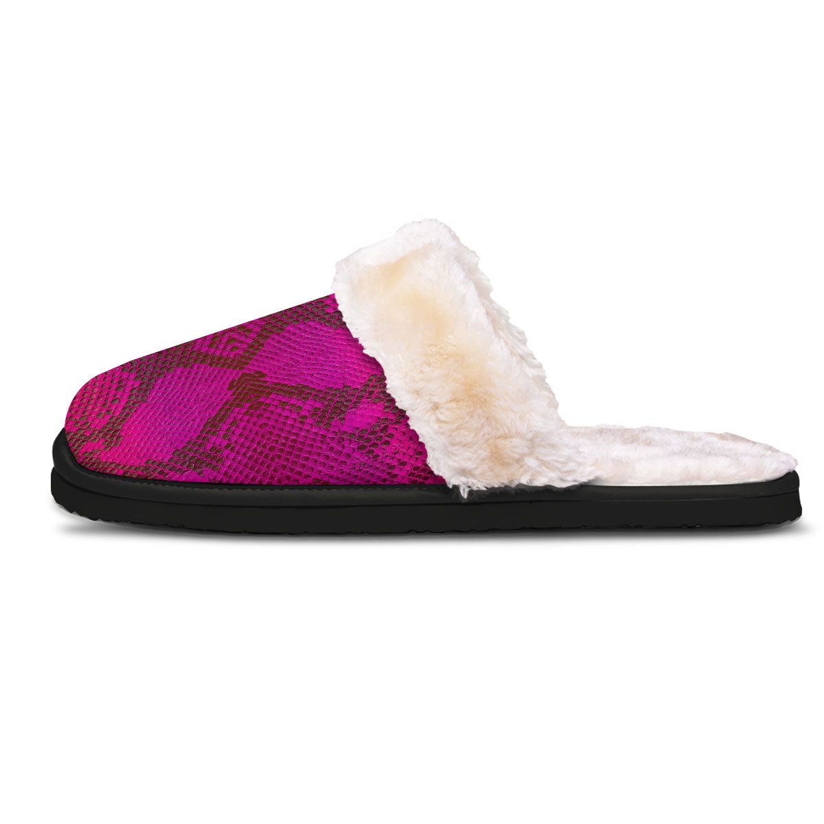 Snakeskin Black And Pink Magenta Print Slippers-grizzshop