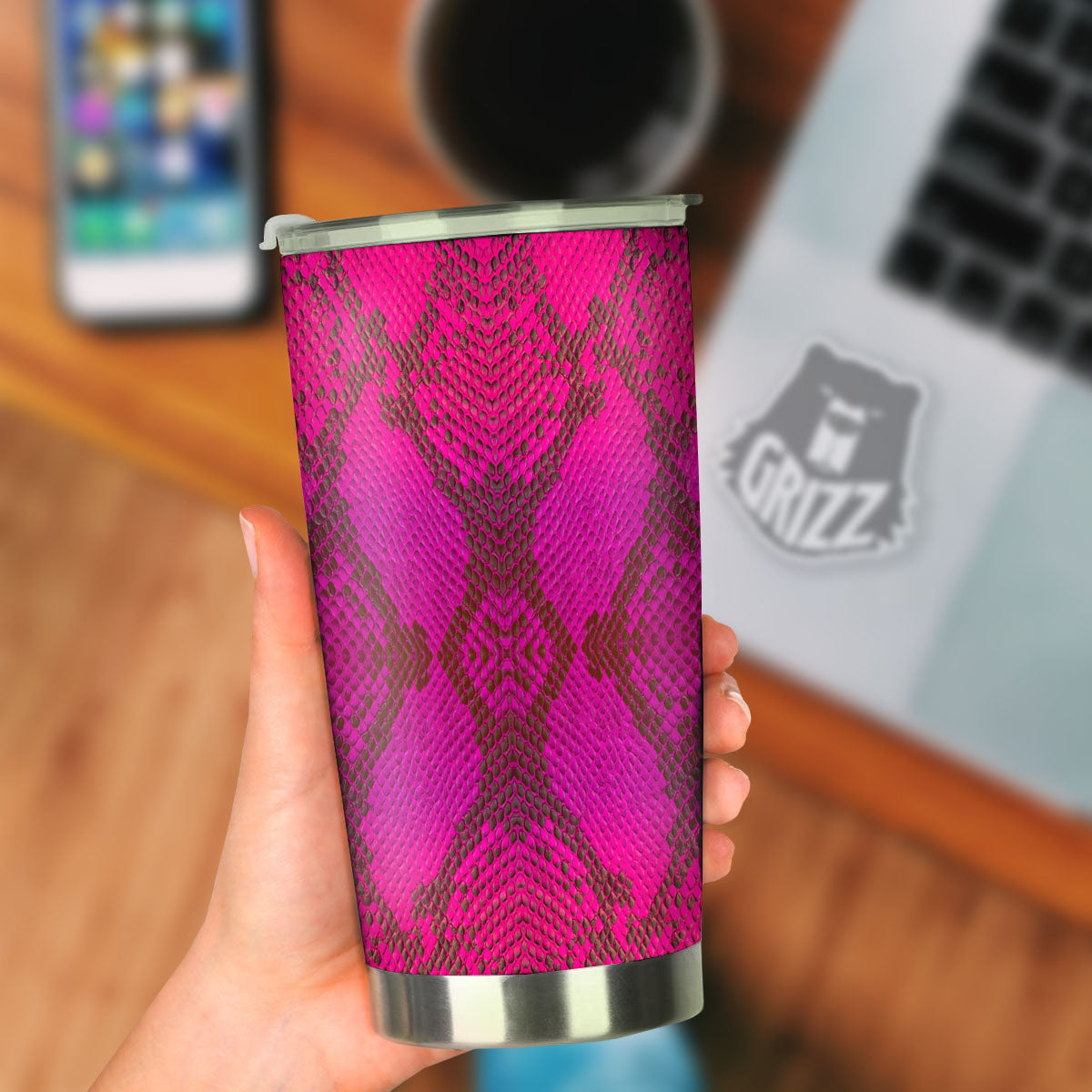 Snakeskin Black And Pink Magenta Print Tumbler-grizzshop