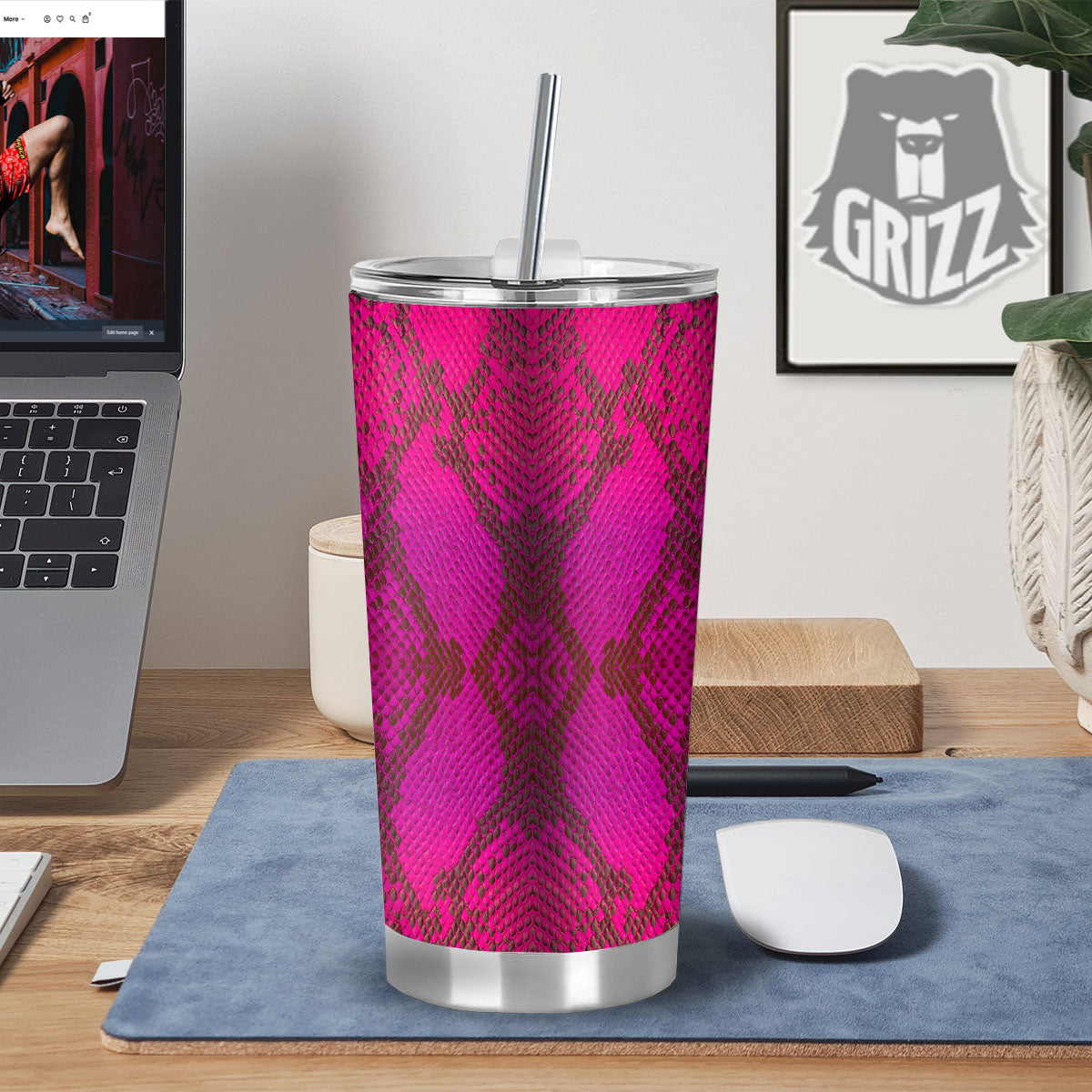 Snakeskin Black And Pink Magenta Print Tumbler-grizzshop