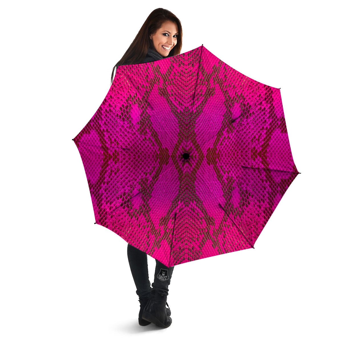 Snakeskin Black And Pink Magenta Print Umbrella-grizzshop