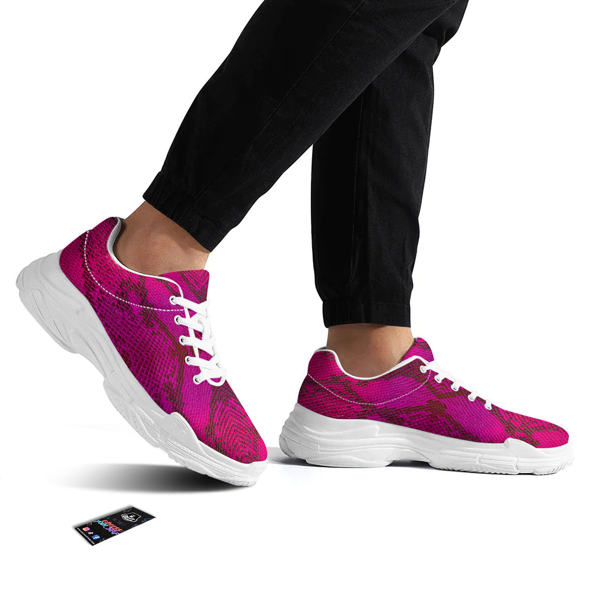 Snakeskin Black And Pink Magenta Print White Chunky Shoes-grizzshop