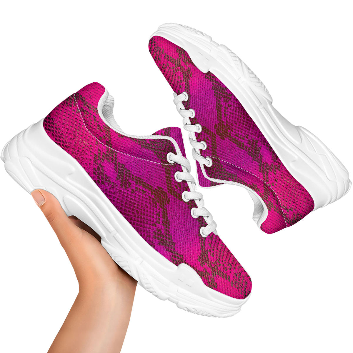 Snakeskin Black And Pink Magenta Print White Chunky Shoes-grizzshop