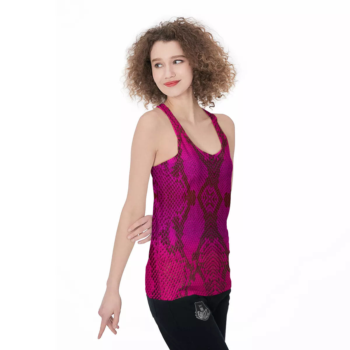 Snakeskin Black And Pink Magenta Print Women's Racerback Tank Top-grizzshop