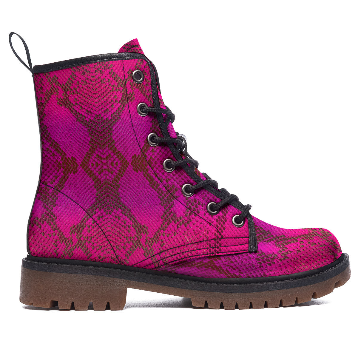 Snakeskin Black And Pink Magenta Print Work Boots-grizzshop