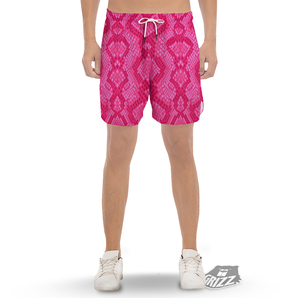 Snakeskin Black And Pink Neon Print Men's Gym Shorts-grizzshop