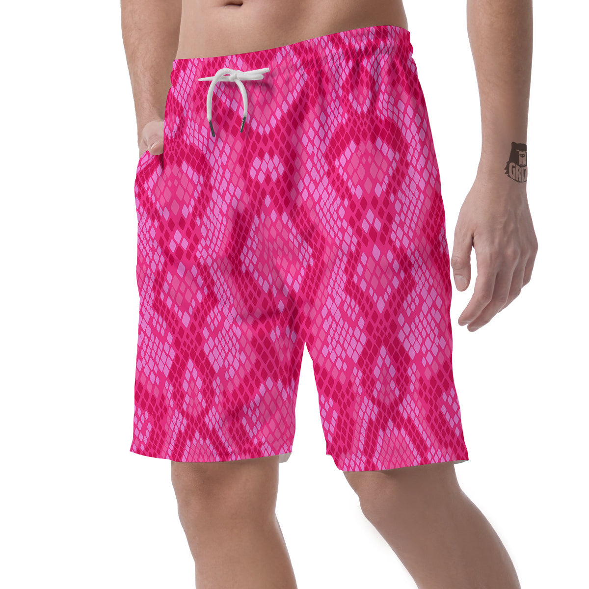 Snakeskin Black And Pink Neon Print Men's Shorts-grizzshop