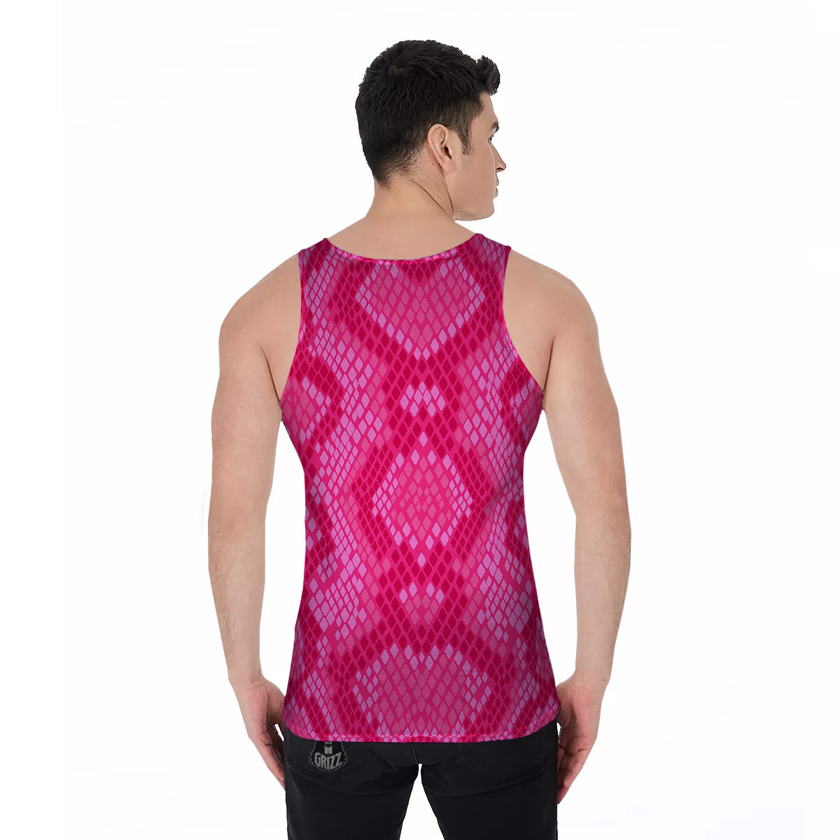Snakeskin Black And Pink Neon Print Men's Tank Top-grizzshop