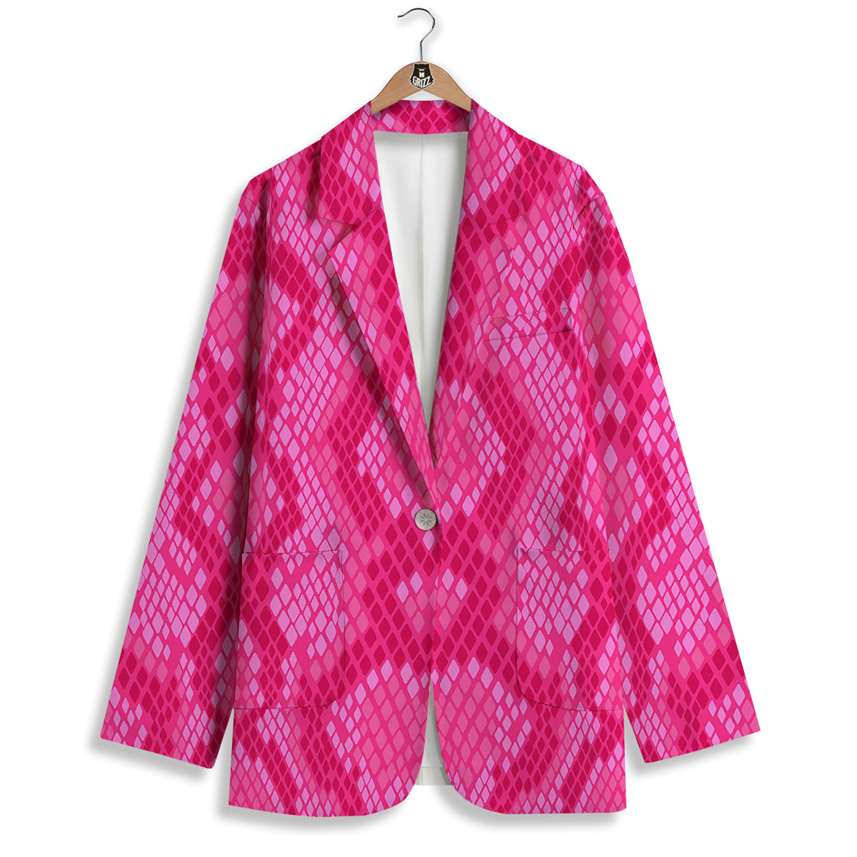 Snakeskin Black And Pink Neon Print Women's Blazer-grizzshop