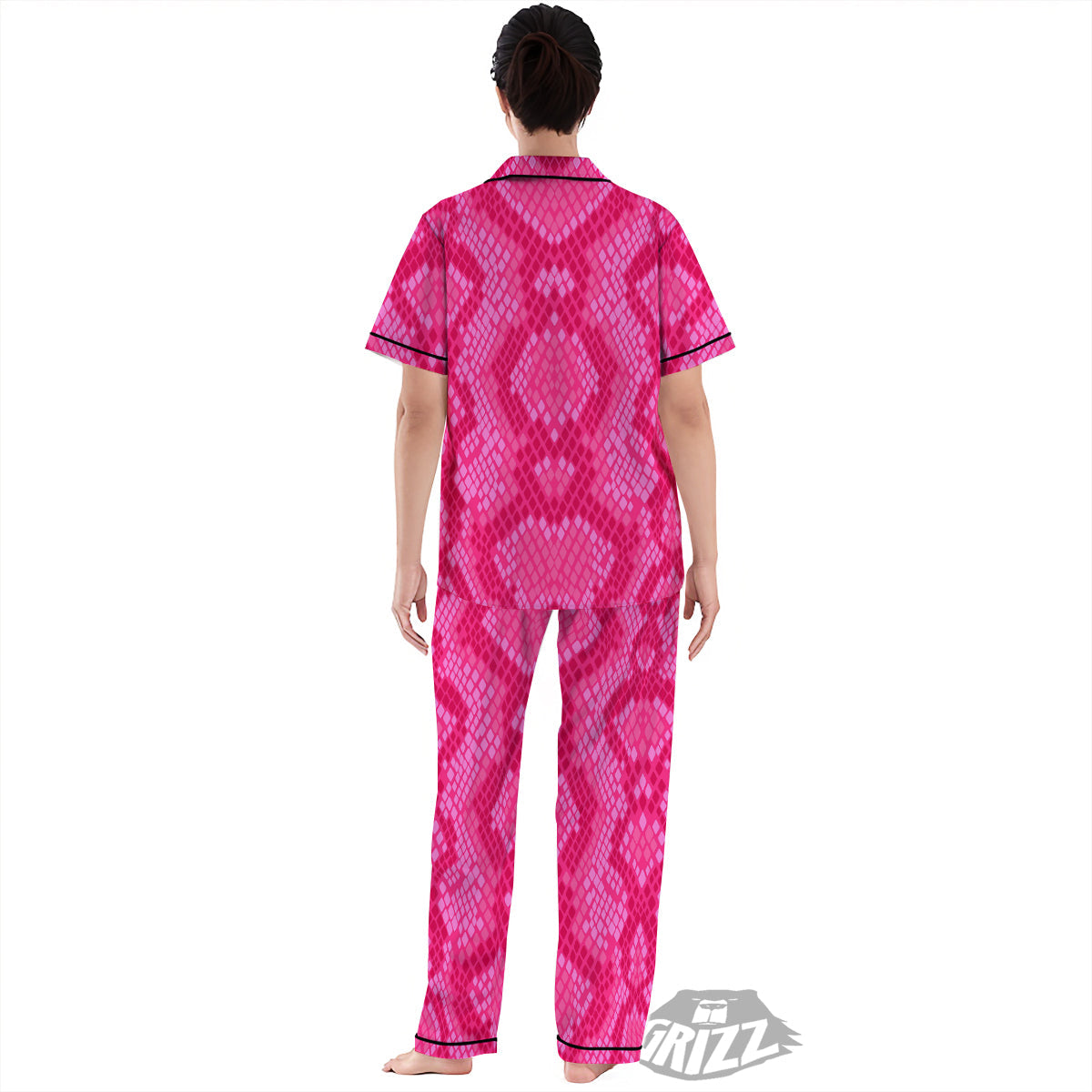 Snakeskin Black And Pink Neon Print Women's Pajamas Set-grizzshop