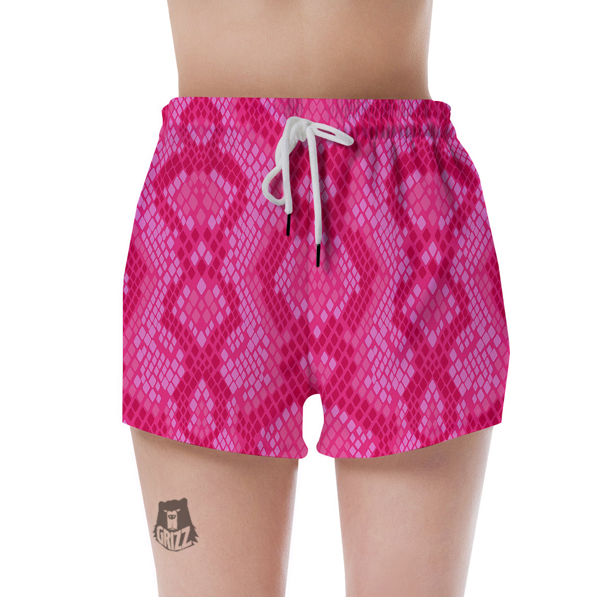 Snakeskin Black And Pink Neon Print Women's Shorts-grizzshop
