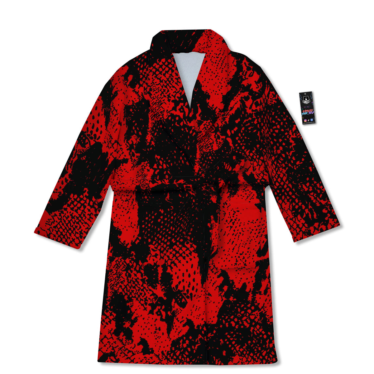 Snakeskin Black And Red Print Bathrobe-grizzshop